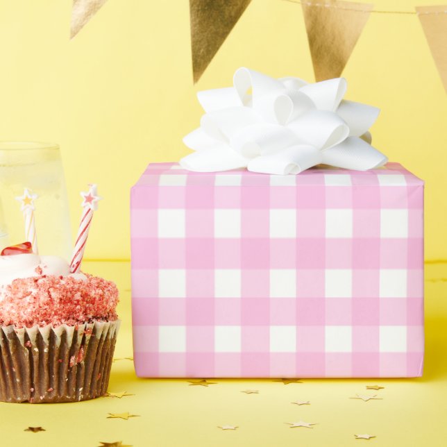 Papel De Presente Padrão de Gingham Rosa Pastel (Festa de aniversário)