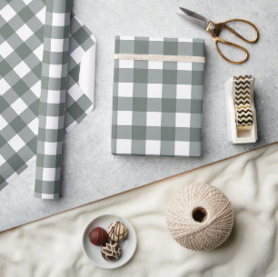 Papel De Presente Padrão de Gingham Verde Escuro Vintage Clássico