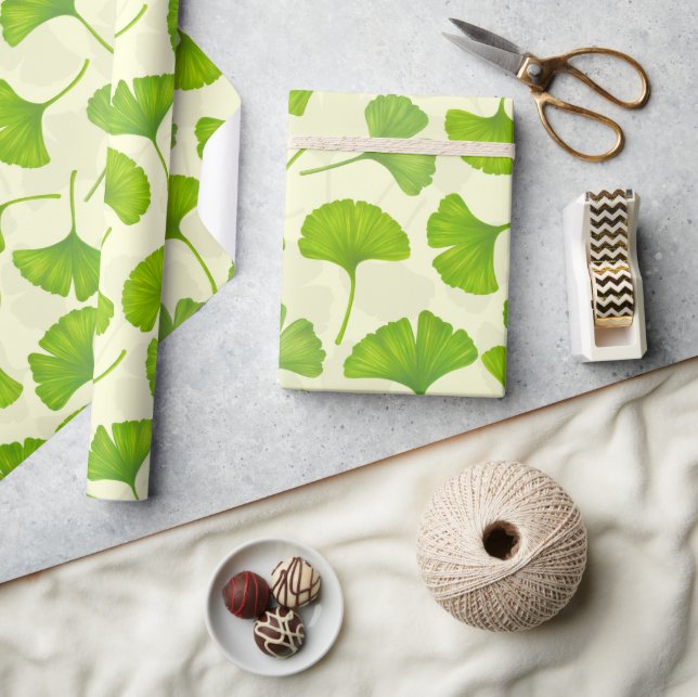 Papel De Presente Padrão de ginkgo em branco (Artesanato)