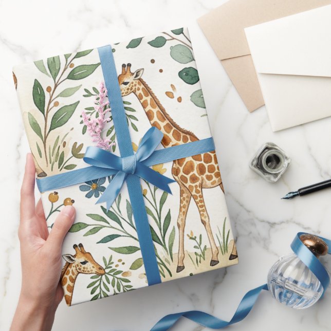 Papel De Presente Padrão de Girafa em Aquarela Fofa (Presentear)