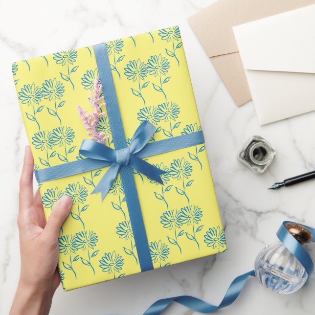 Papel De Presente Padrão de girassol azul (Presentear)
