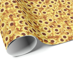 Papel De Presente Padrão de Girassol, Dourado, Amarelo e Marrom