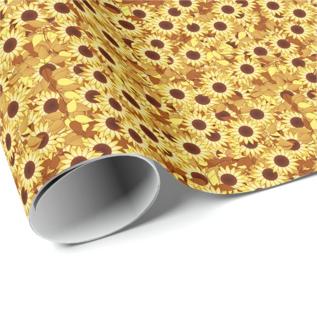 Papel De Presente Padrão de Girassol, Dourado, Amarelo e Marrom (Ponta do rolo)