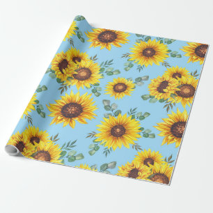 Papel De Presente Padrão de girassol no fundo azul