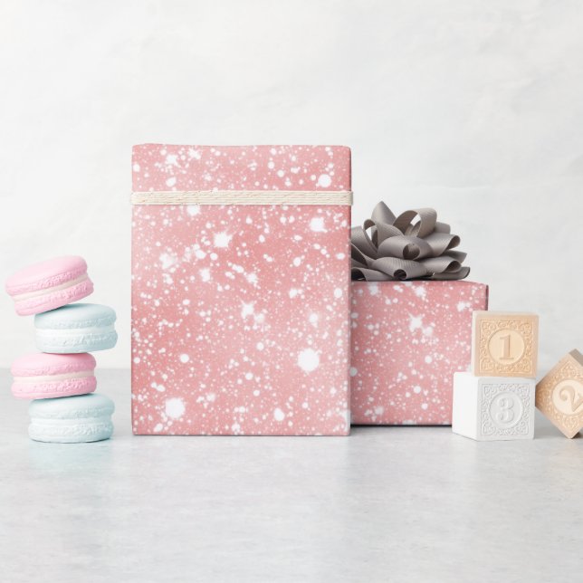 Papel De Presente Padrão de Glitter Branco Poeira Rosa Bebe Macio (Chá de bebê)