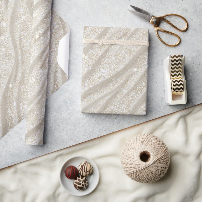 Papel De Presente Padrão de Glitter Creme Pérola Marfim Elegante (Artesanato)
