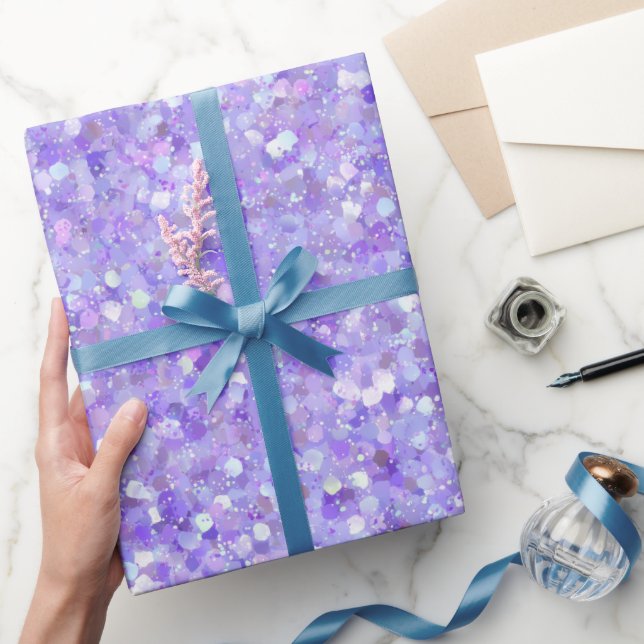Papel De Presente Padrão de Glitter Iridescente Lavanda Estético (Presentear)