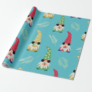 Papel De Presente Padrão de gnomo fofo de verão segurando frutas
