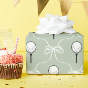 Papel De Presente Padrão de Golfe com Laço Branco Sage Fofo