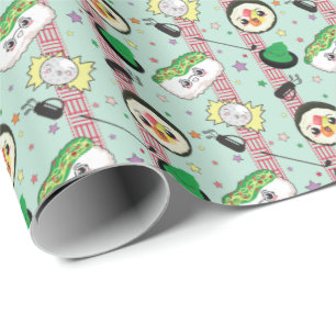 Papel De Presente Padrão de Golfe do Sushi do Japonês Bonito