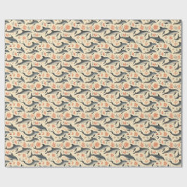 Papel De Presente Padrão de Golfinho em Aquarela Costa Oceano Coral