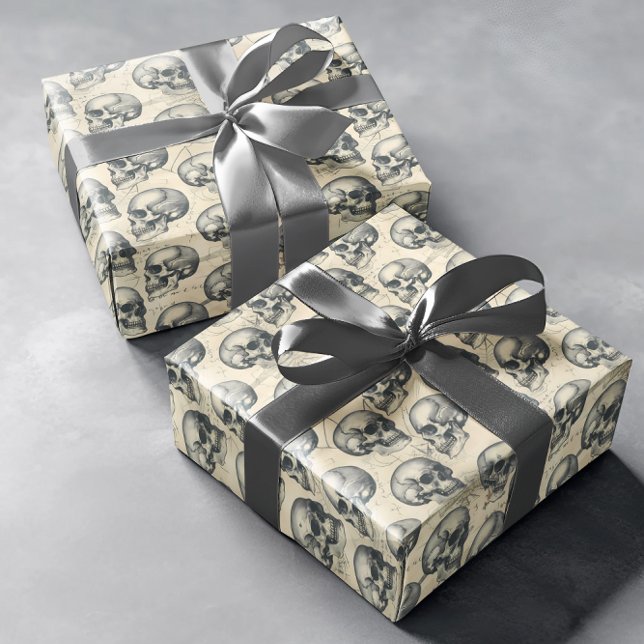 Papel De Presente Padrão de Gótico de Halloween do Skulls envelhecid (Criador carregado)