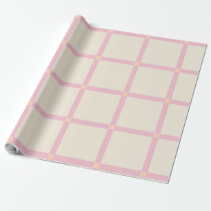 Papel De Presente Padrão de Grade Bege e Rosa Suave