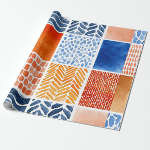 Papel De Presente Padrão de Grade de Aquarela Vibrante em Azul e Lar
