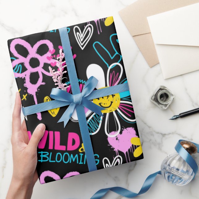 Papel De Presente Padrão de Grafite de Flor Sorridente da Moda (Presentear)
