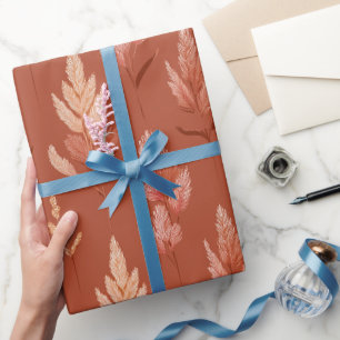 Papel De Presente Padrão de Grama de Pampas Floral em Terracota