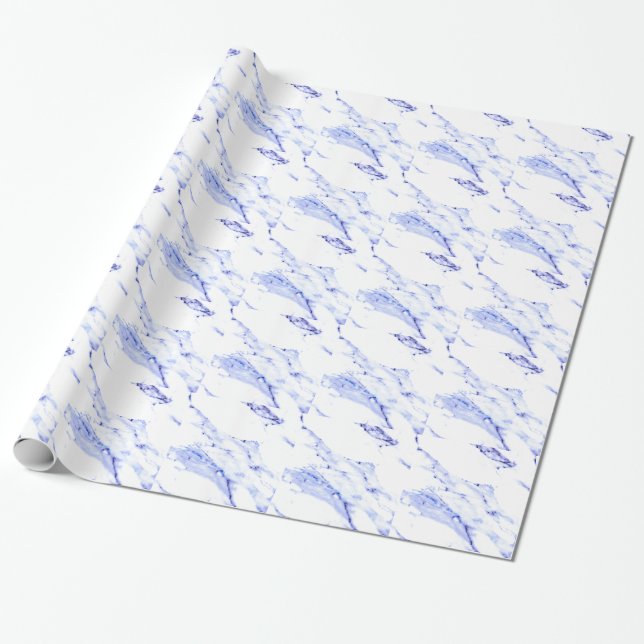 Papel De Presente Padrão de granito Azul Elegante Moderno, Marble Br (Desenrolado)