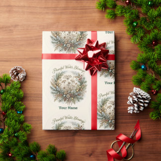 Papel De Presente Padrão de Grinalda de Bênçãos de Inverno Pacífico