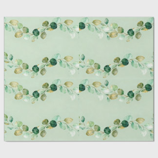 Papel De Presente Padrão de Grinalda de Eucalipto em Aquarela