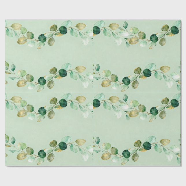 Papel De Presente Padrão de Grinalda de Eucalipto em Aquarela (Barra)