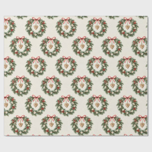 Papel De Presente Padrão de Grinalda de Natal Botânica Rústica