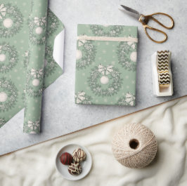 Papel De Presente Padrão de Grinalda de Natal em Toile Verde