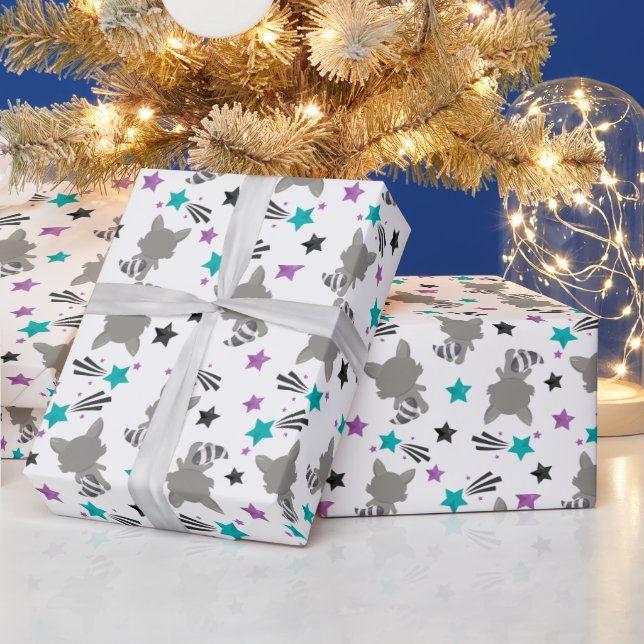 Papel De Presente Padrão de Guaxinim Fofo (Feriados)