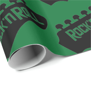 Papel De Presente Padrão de Guitarra de Rock and Roll Verde