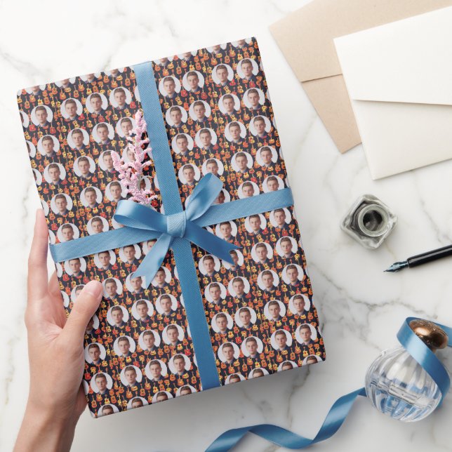 Papel De Presente Padrão de Guitarra de Rostos Personalizados (Presentear)