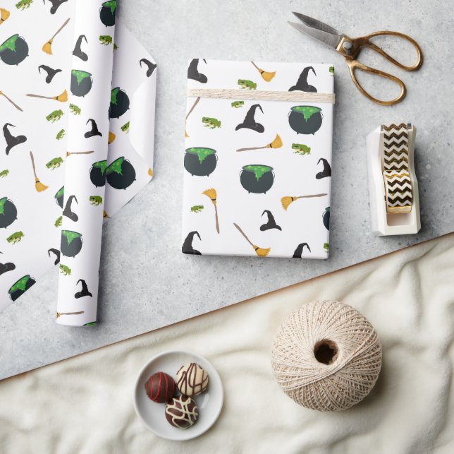 Papel De Presente Padrão de Halloween da Bruxa Broom Caldron (Artesanato)