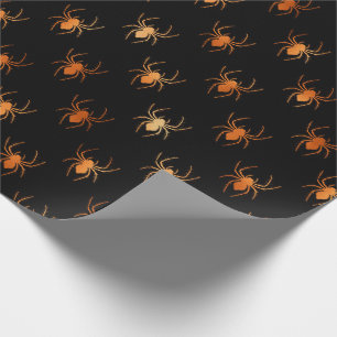 Papel De Presente Padrão de Halloween das Aranhas Negras e Laranja