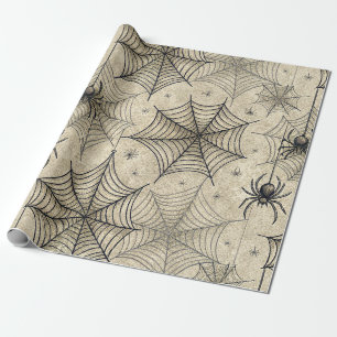 Papel De Presente Padrão de Halloween de Aranhas e Teias Vintage