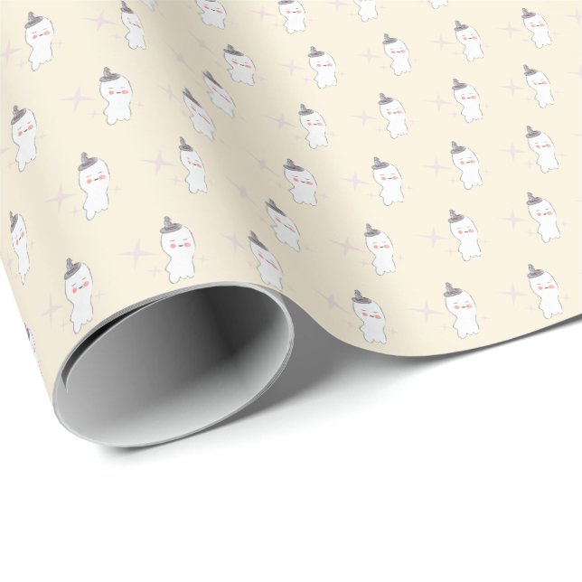 Papel De Presente Padrão de Halloween de Fantasma Retro Desenho  (Ponta do rolo)