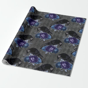 Papel De Presente Padrão de Halloween de Floral Gótico Corvo