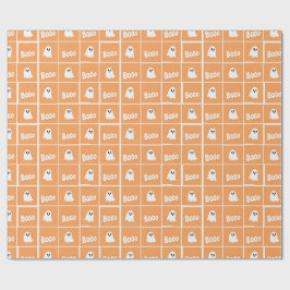 Papel De Presente Padrão de Halloween de Grade Laranja Fantasmas Boo