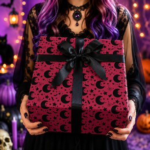 Papel De Presente Padrão de Halloween de Lua Crescente Celestial Ros