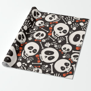 Papel De Presente Padrão de Halloween do Crânio Assustador