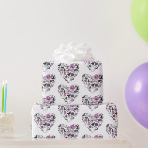 Papel De Presente Padrão de Halloween em Coração Branco Halloween