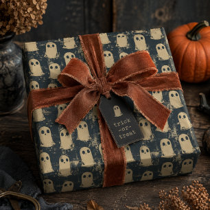 Papel De Presente Padrão de Halloween Fantasmas Grunge Retro
