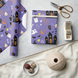 Papel De Presente Padrão de Halloween Ilustrado com Roxo