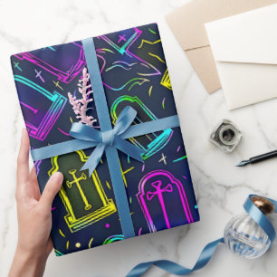 Papel De Presente Padrão de Halloween Neon
