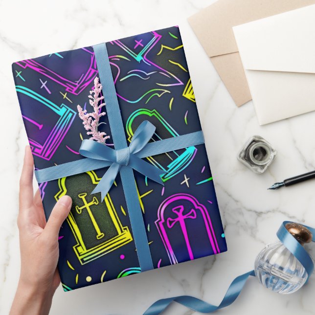 Papel De Presente Padrão de Halloween Neon (Presentear)