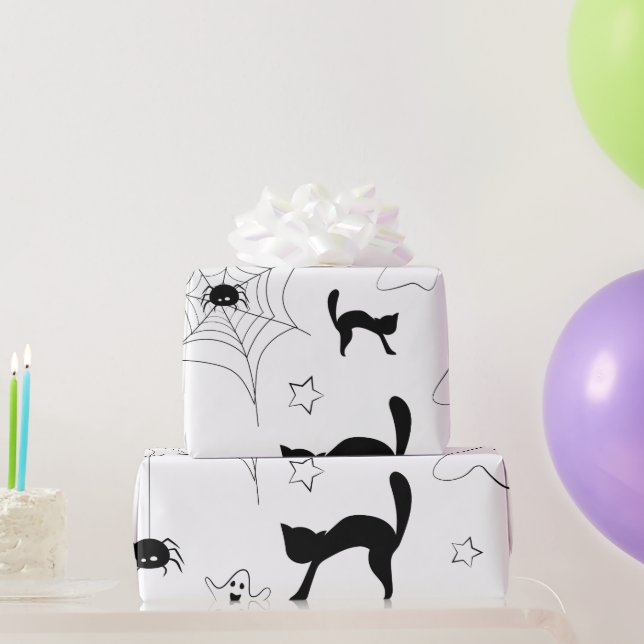 Papel De Presente Padrão de Halloween preto-e-branco (Presentes para festas)