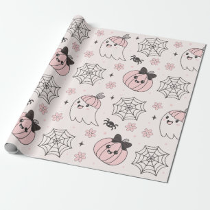 Papel De Presente Padrão de Halloween Rosa de Kawaii com Fantasma, A