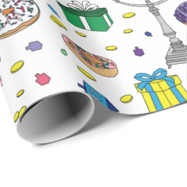 Papel De Presente Padrão de Hanukkah Branco