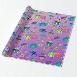 Papel De Presente Padrão de Hanukkah Roxo<br><div class="desc">Papel de embrulhamento de padrão Hanukkah púrpura</div>
