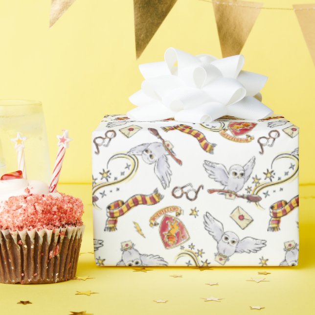 Papel De Presente Padrão de Hedwig GRYFFINDOR™ com Aquarela (Festa de aniversário)
