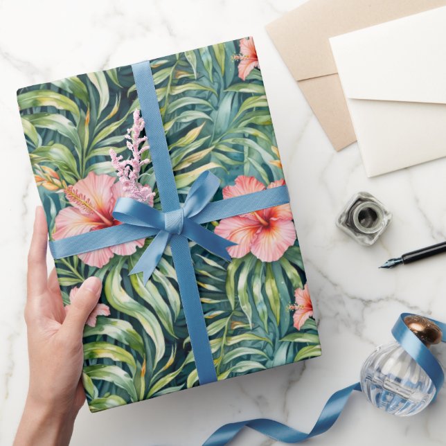 Papel De Presente Padrão de Hibisco da Flórida  (Presentear)
