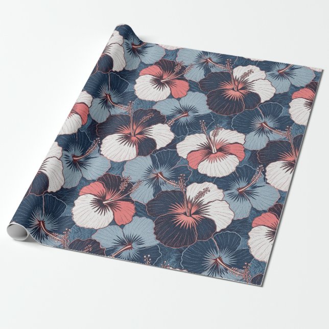 Papel De Presente Padrão de Hibisco Tropical Costeiro (14) (Desenrolado)