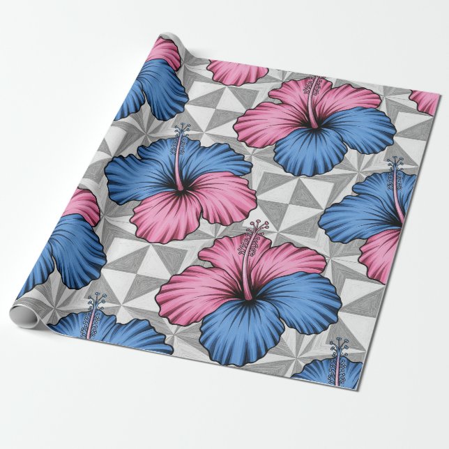 Papel De Presente Padrão de Hibisco Tropical Costeiro (5) (Desenrolado)
